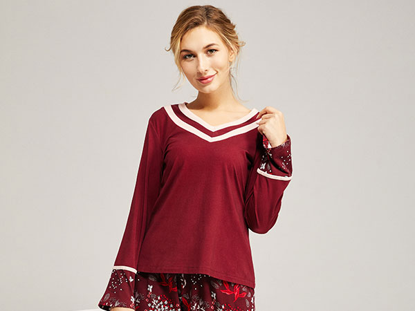 女式印花秋冬长袖长裤家居服套装