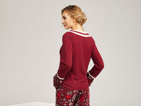 女式印花秋冬长袖长裤家居服套装