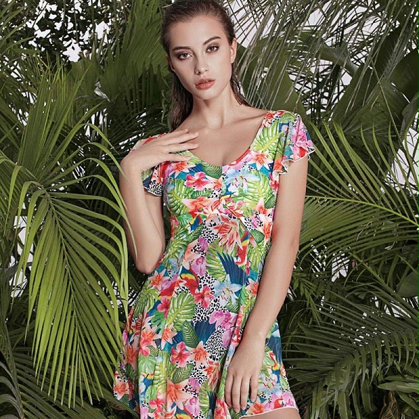 里约大冒险分体 深V领印花裙式泳衣YY-067