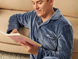 男士海岛绒长袖开衫长裤套装